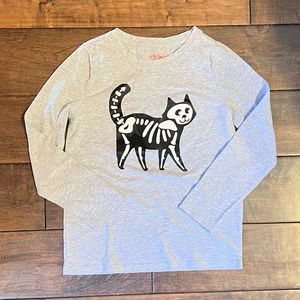 Cat And Jack Small (6/6X) Halloween Skeleton Cat Grey Long Sleeve T Shirt